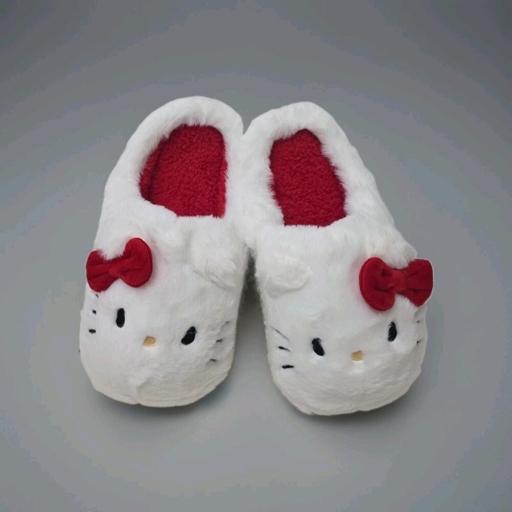 Hello Kitty Slippers Red Bow Plush Size 7.5 - 8.5 (38-39) Snuggly Cuddling Soft